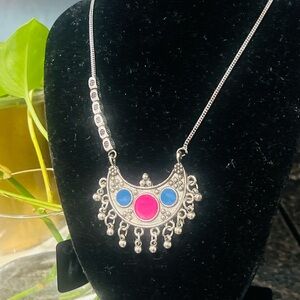 Silver and Pink Statement Necklace